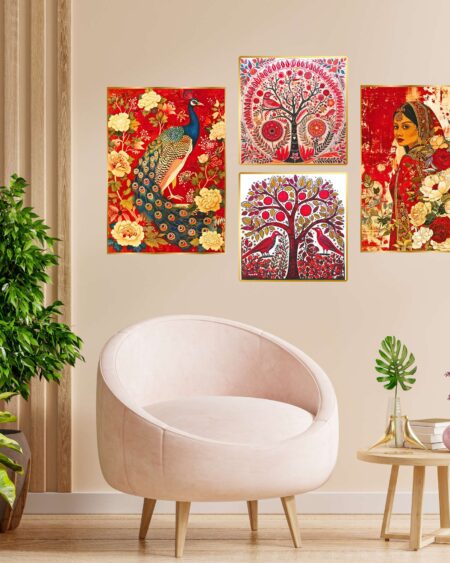Set of Four Wall Paintings for Wall Dacoration Golden Framed Wall Paintings for Living Room & Bedroom Wall Art for Home Decoration & Office Wall Décor (13x10 inch CH-GD4-10)