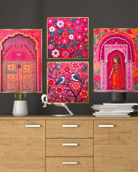 Set of Four Wall Paintings for Wall Dacoration Golden Framed Wall Paintings for Living Room & Bedroom Wall Art for Home Decoration & Office Wall Décor (13x10 inch CH-GD4-1)