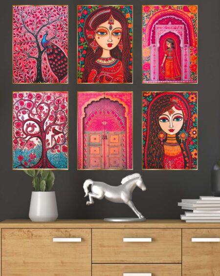 Set of Six Wall Paintings for Wall Dacoration Golden Framed Wall Paintings for Living Room & Bedroom Wall Art for Home Decoration & Office Wall Décor (17x13 inch CH-GD6-4)