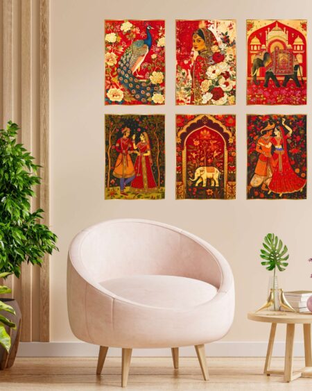 Set of Six Wall Paintings for Wall Dacoration Golden Framed Wall Paintings for Living Room & Bedroom Wall Art for Home Decoration & Office Wall Décor (17x13 inch CH-GD6-11)