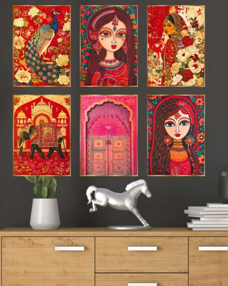 Set of Six Wall Paintings for Wall Dacoration Golden Framed Wall Paintings for Living Room & Bedroom Wall Art for Home Decoration & Office Wall Décor (13x10 inch CH-GD6-5)