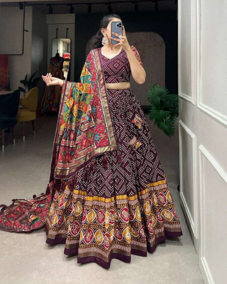 Women's Patola Print Lehenga Choli with Dupatta ? Traditional Gujarati Style Festive Wear